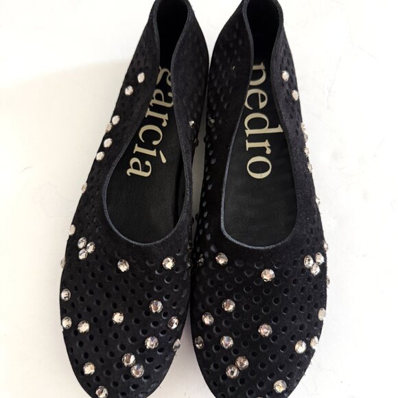 Pedro Garcia Shoes Women's Black Suede Crystal Swarovski Flats Size 8 (38) - Picture 3 of 9